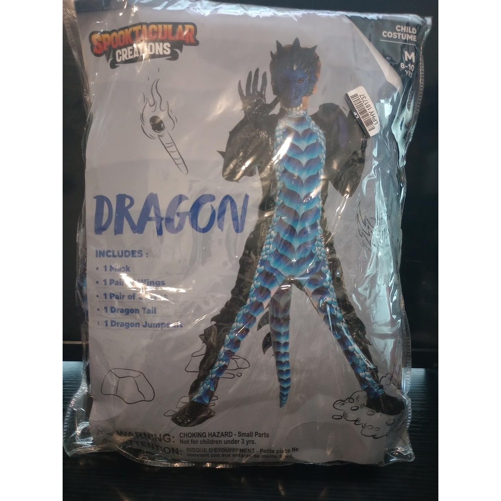 Spooktacular Creations Dragon Costume Child M 8-10 Jumpsuit Wings Mask Tail